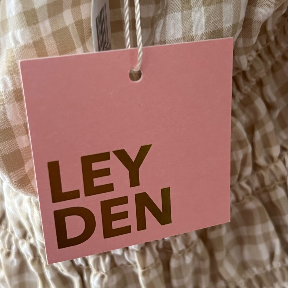 Leyden cream white Gingham Smocked Mini long sleeve Dress women’s XL - Picture 8 of 11